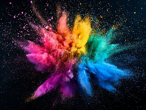 Vibrant Color Explosion Against Dark Background in Creative Artistry