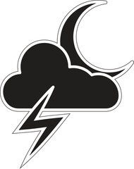 Crescent moon with thundercloud icon representing thunderstorm during night or bad weather with transparent background