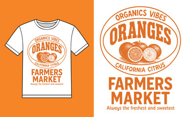 Retro farmers market t shirt design featuring oranges and california vibes