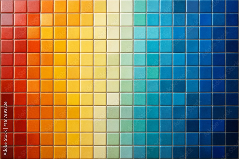 Poster abstract colorful tile mosaic background transitioning from warm reds to cool blues in a gradient pa