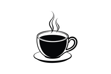 Fototapeta premium Simple Black and White Illustration of a Hot Cup of Coffee on a Saucer