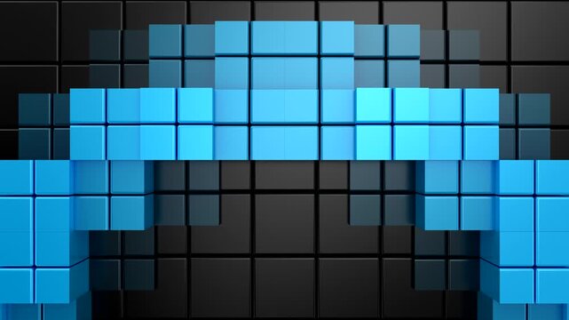 Cubes Form a Wave. Abstract motion, two color, 3d rendering, 4k resolution
