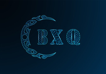 Low poly letter logo BXQ design. BXQ letter logo low poly vector design on blue color gradient background. BXQ logo low poly design