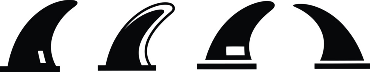 Surfboard Fin Silhouette Icon Vector Set - Essential Board Components