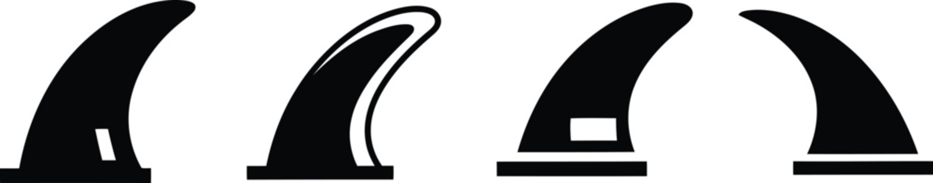 Surfboard Fin Silhouette Icon Vector Set - Essential Board Components