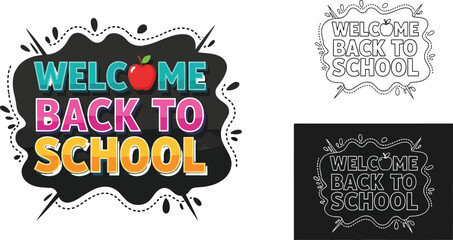 Welcome back to school design template for education with apple and school supplies vector graphic