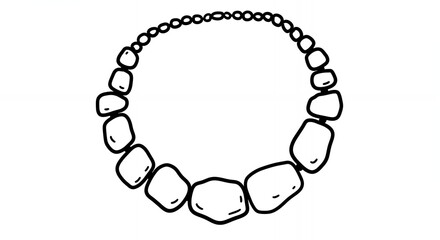 Monochromatic Line Art of Irregular Stone Necklace Jewelry in White Background and Black Ink