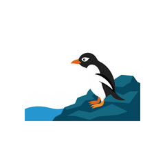 Obraz premium rockhopper penguin climbing stony shore