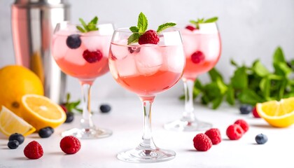 Refreshing Pink Cocktails with Berries