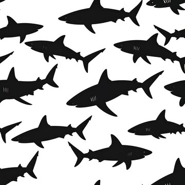 Black sharks on white background