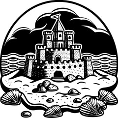 sand castle (linocut style)