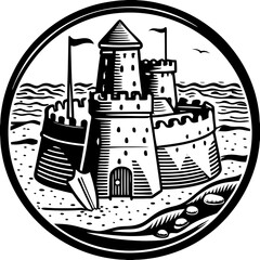 sand castle (linocut style)