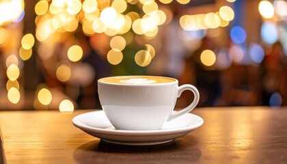 Obraz premium Warm Latte in Cozy Cafe Ambiance