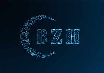 Low poly letter logo BZH design. BZH letter logo low poly vector design on blue color gradient background. BZH logo low poly design