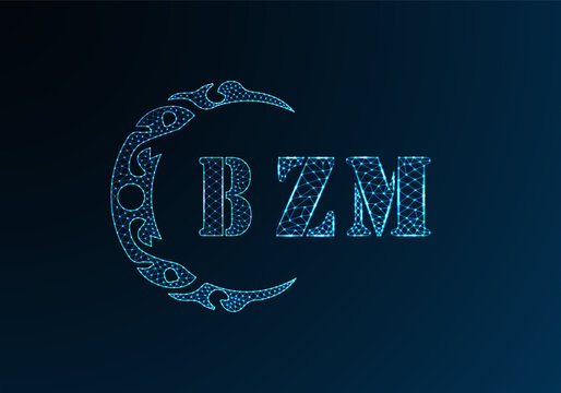 Low poly letter logo BZM design. BZM letter logo low poly vector design on blue color gradient background. BZM logo low poly design