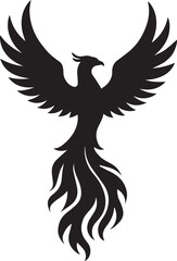 Obraz premium Silhouette of a phoenix rising with wings extended upward, flames shaping its tail