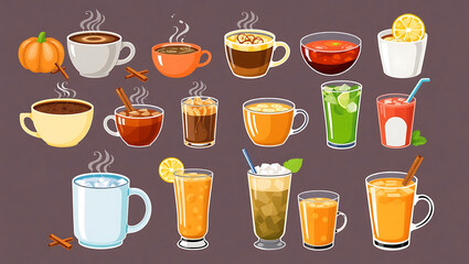 Fototapeta premium Cozy autumn drinks collection featuring hot beverages and seasonal flavors