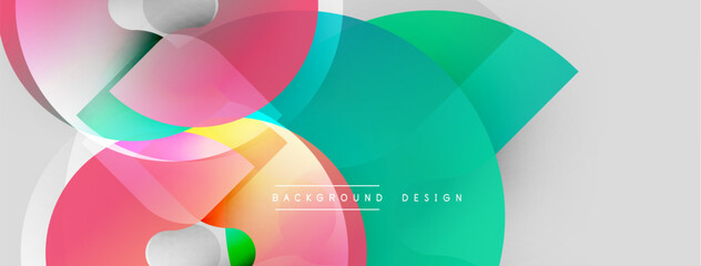 Fototapeta premium Abstract colorful shapes overlap, creating dynamic visual effect. Soft gradients blend pinks, greens, yellows, blues. Modern design element.