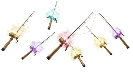 Colorful fishing rods illustration
