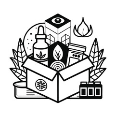 Black outline yoga retreat essentials box design