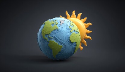 Earth and sun, stylized 3D model