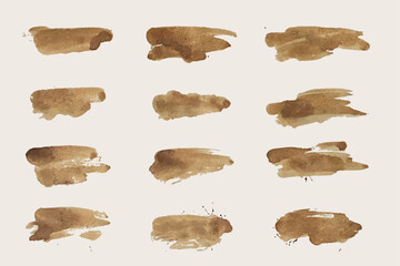 Set of grungy coffee stain. coffee stain brush strokes, grungy coffee splatters, freehand coffee painting, artistic design element.