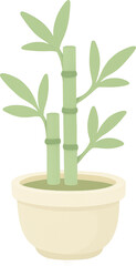 Light green bamboo stalks with leaves in a pale yellow pot