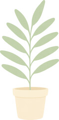 A minimalist illustration of a light green plant with many oval leaves in a beige pot