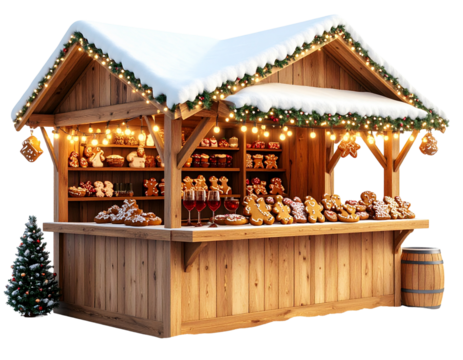 Snowy Holiday Market Booth Selling Gifts and Hot Drinks Isolated on Transparent Background PNG (2).jpg