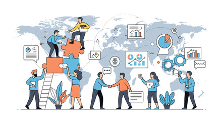 Obraz premium Global teamwork and business collaboration connecting people across the world for success