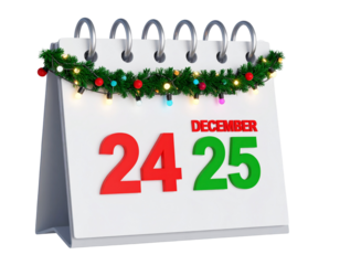 Decorated Wall Calendar Highlighting December 25th for Christmas PNG  (2)