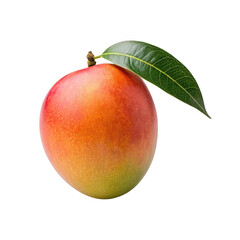 Ripe mango with a green leaf isolated on transparent background