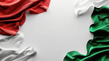 Bulgaria independence day celebration design featuring red white green fabrics. Horizontal banner. Copy space. Flag of Bulgariaon a white background