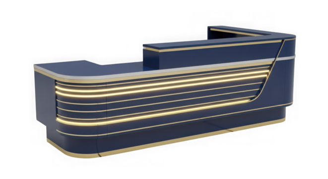 Ai generated image of modern reception desk with lighting isolated on transparent background