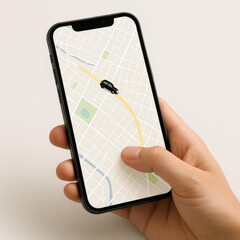 Effortless Navigation: Hand Using Mobile App for Smart City Travel and Location Services, Empowering Modern Lifestyle and Business, Ride Sharing and Delivery Solutions