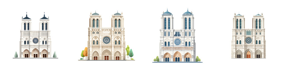 Notre Dame Cathedral Illustrated Vector Set