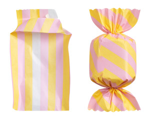 Crinkled Candy Wrapper with Pastel Stripes and Open Ends Isolated on Transparent Background PNG
