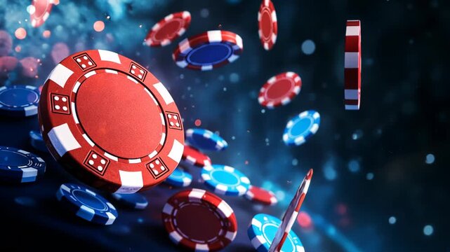 a lot of casino tokens or casino chips  floating with light and bokeh light 