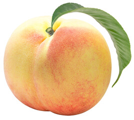 Yellow Snow Peach isolated on white background, Fresh White Peach on White Background With clipping path, High resolution photography PNG file.