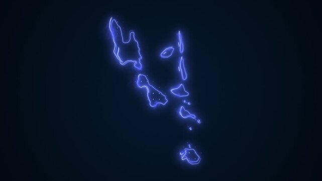 Neon Blue Vanuatu Map Borders Outline Loop Background