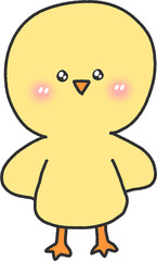 Cute Baby Chick Illustration – Hand-Drawn Yellow Bird with Blush Cheeks PNG