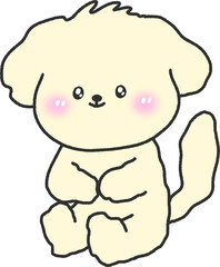 Cute Fluffy Puppy Illustration – Hand-Drawn Cream Dog with Blush Cheeks PNG