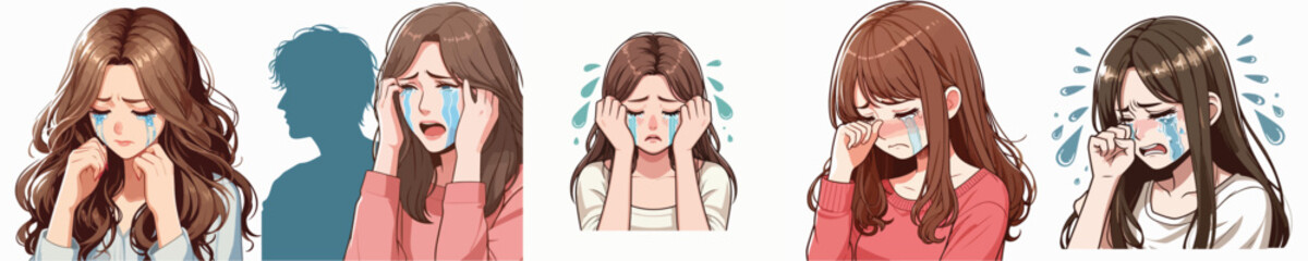 VECTOR IMAGE OF A WOMAN CRYING WITH WHITE BACKGROUND