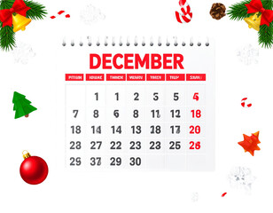 Festive Holiday Calendar with Marked Christmas Date Isolated on Transparent Background PNG