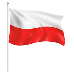 Waving Polish Flag on Flagpole – National Flag of Poland in White and Red Colors