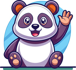 Naklejka premium Waving Panda Bear Cartoon - Cute Hand-Drawn Illustration