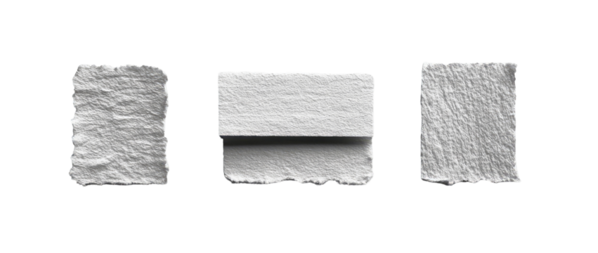 Three textured, light gray rectangles, possibly paper or fabric