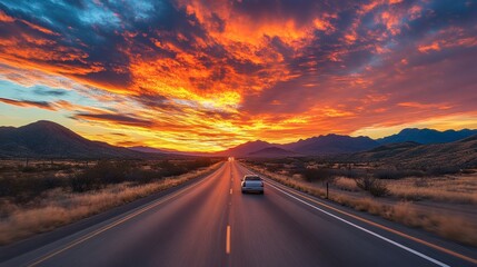 Scenic highway at sunset with vibrant colors.
