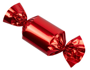Glossy Twisted Candy Wrapper in Red Foil Isolated on Transparent Background PNG (2)