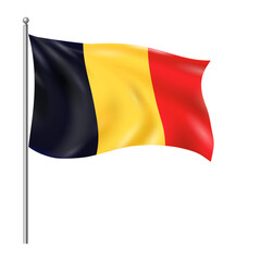 Waving Belgian Flag on Flagpole – National Flag of Belgium in Black, Yellow, and Red Colors